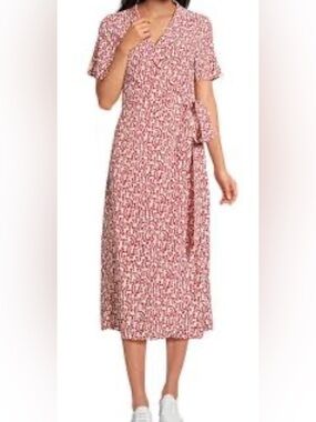 Lands' End Rose-Print Tie-Waist Midi Dress